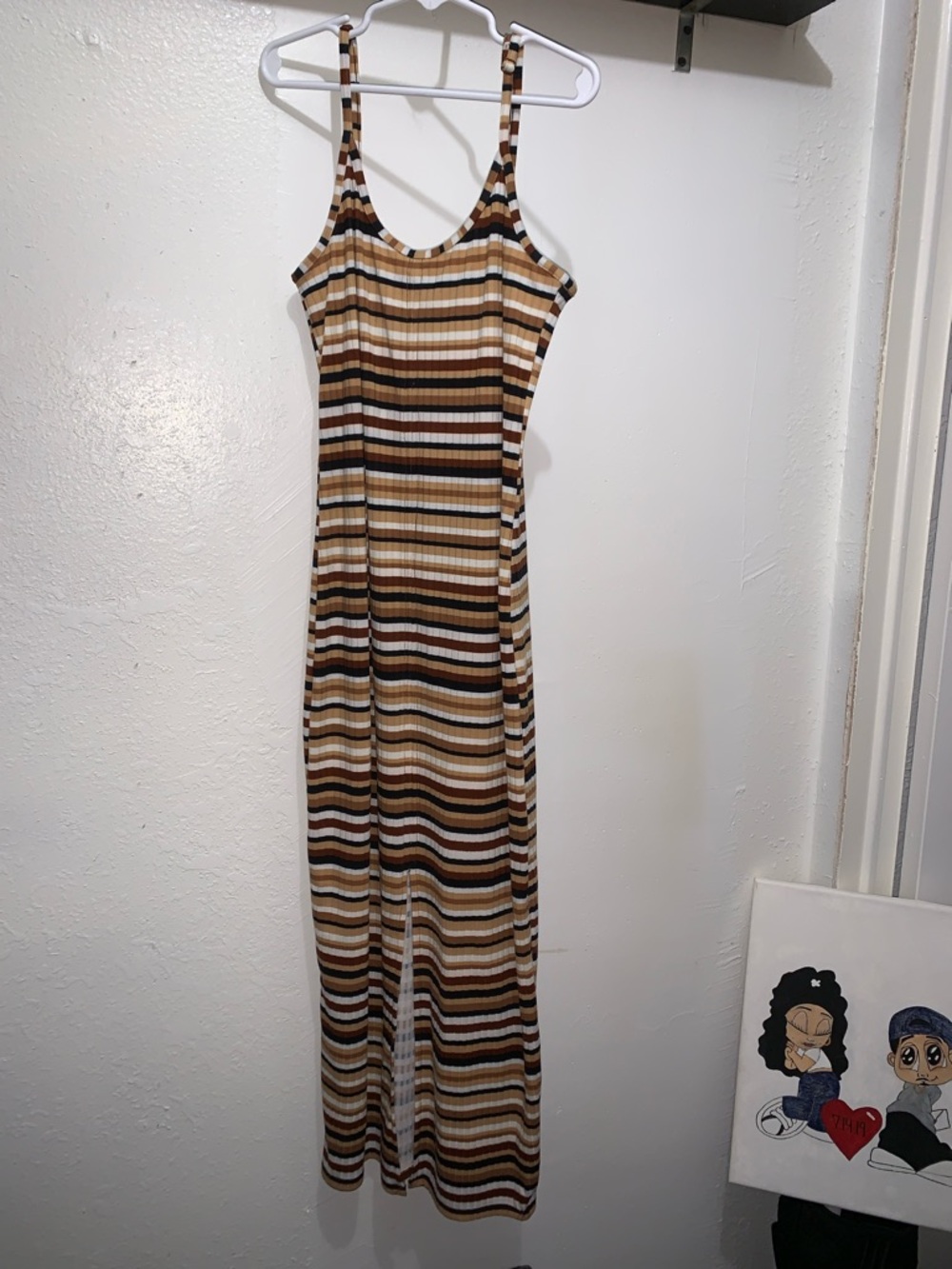 Striped Ribbed Maxi Dress in Brown and Cream